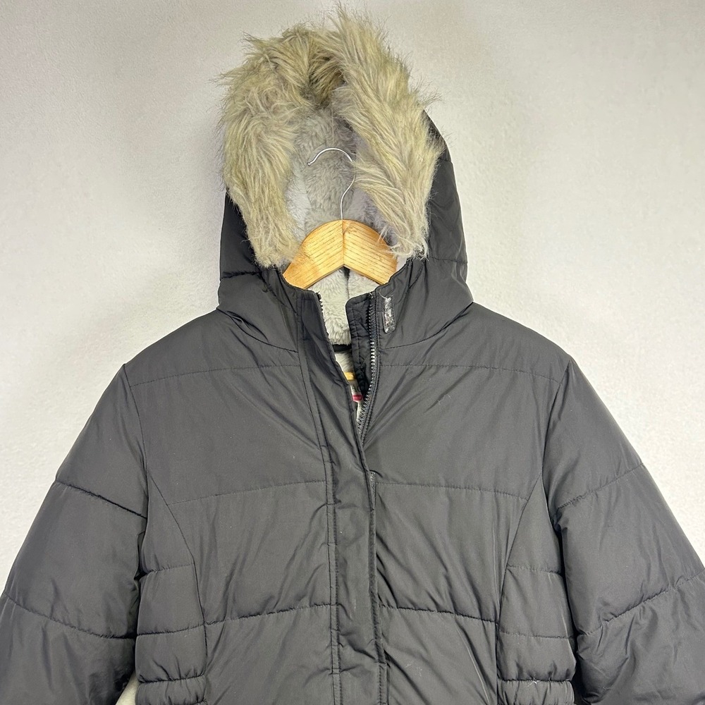 Childrens Place Girls Black Puffer Coat Faux Fur Hood Lined Winter Warm XXL 16 - Picture 3 of 13